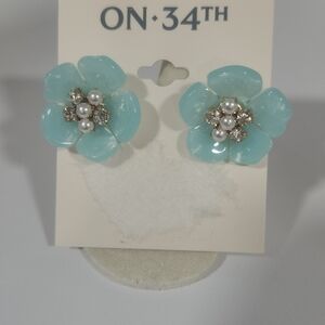 ON 34th Aqua Floral Earrings with Pearls